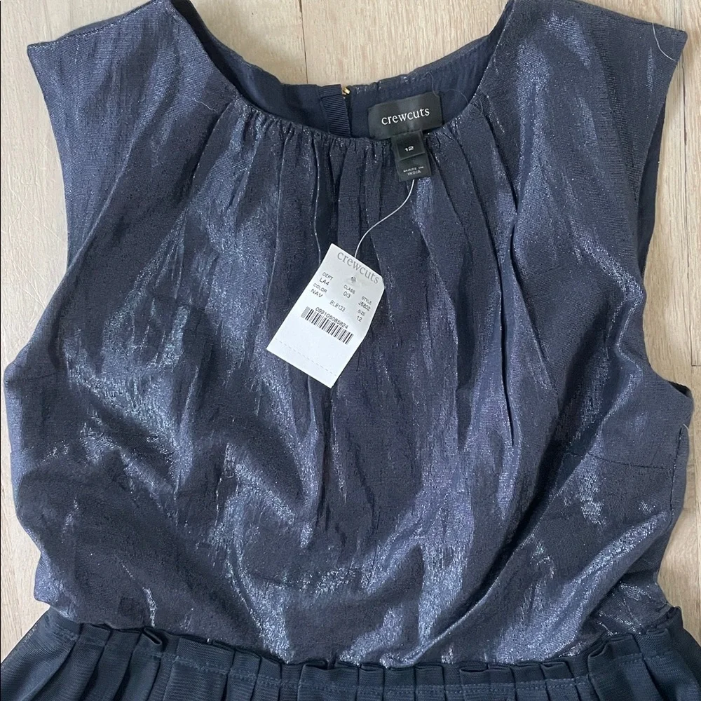 NWT J.Crew Crewcuts Metallic and Tulle Navy Party Dress - Picture 3 of 7
